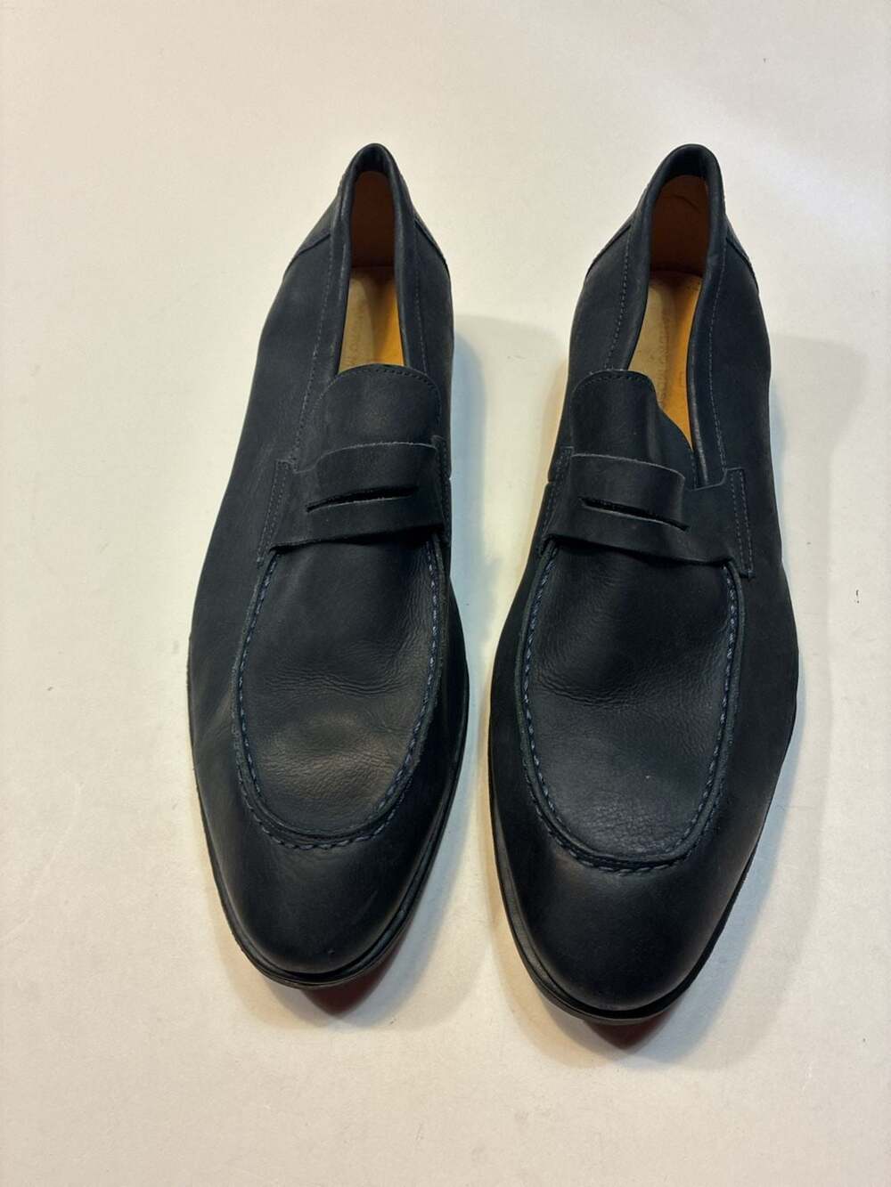 Sandro Moscoloni Men's Navy Blue Leather Penny Loafers